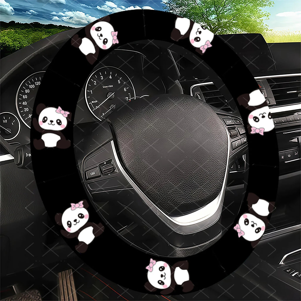 Panda Bow Steering Wheel Cover – Universal Fit Cars SUVs Trucks Steering Wheel Cover HIP black
