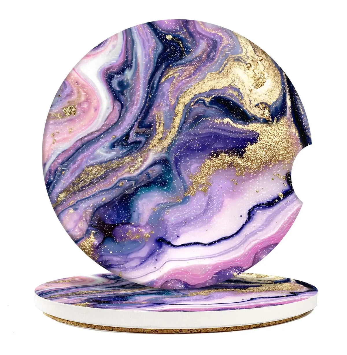 Purple Marble Car Coasters 2-Pack – Absorbent Ceramic Cup Holders Car Cup Coasters HIP 1 Ceramic Cork