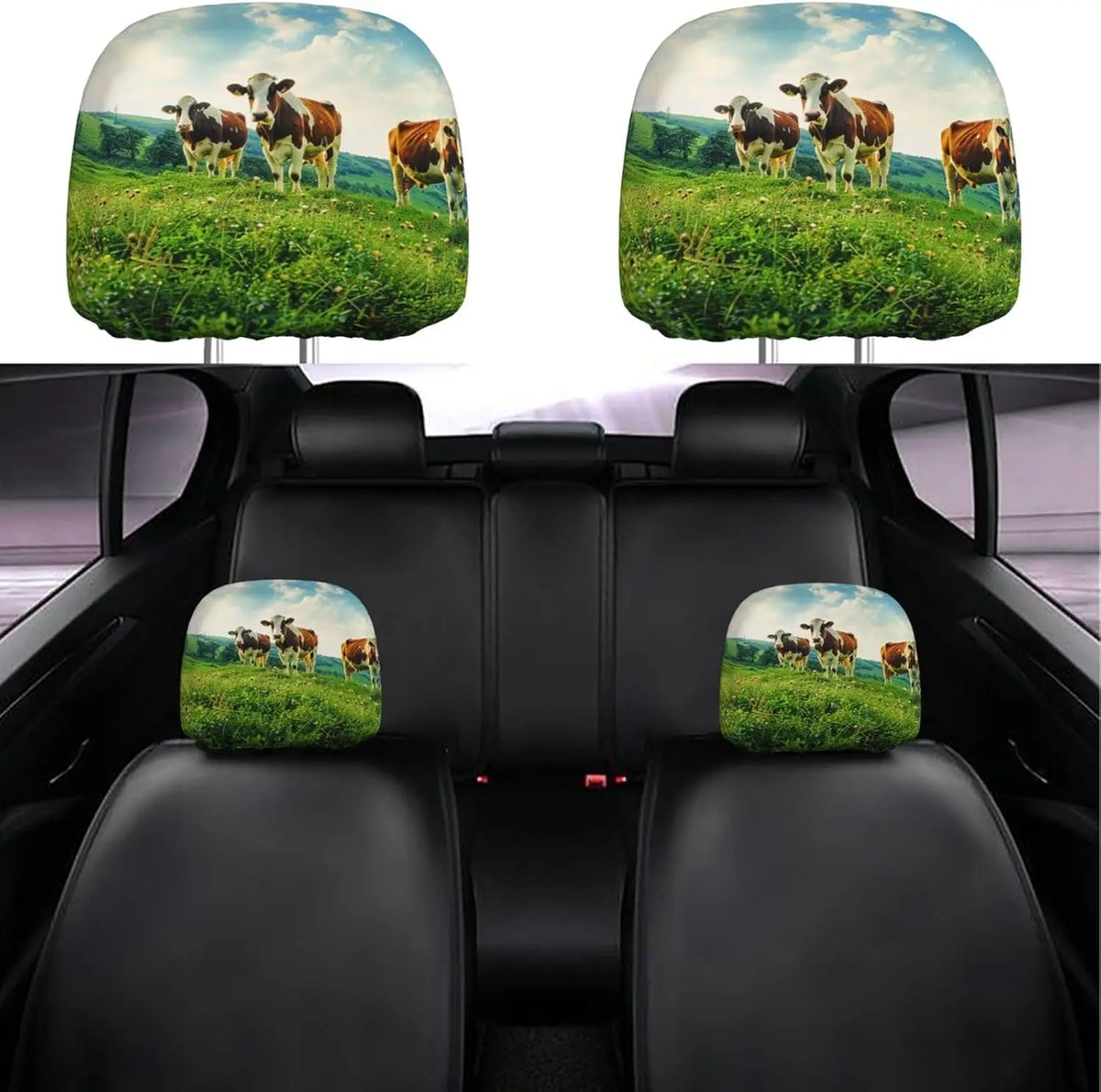 2-Pack Cow Print Car Headrest Covers – Universal Fit Car Headrest Covers HIP green
