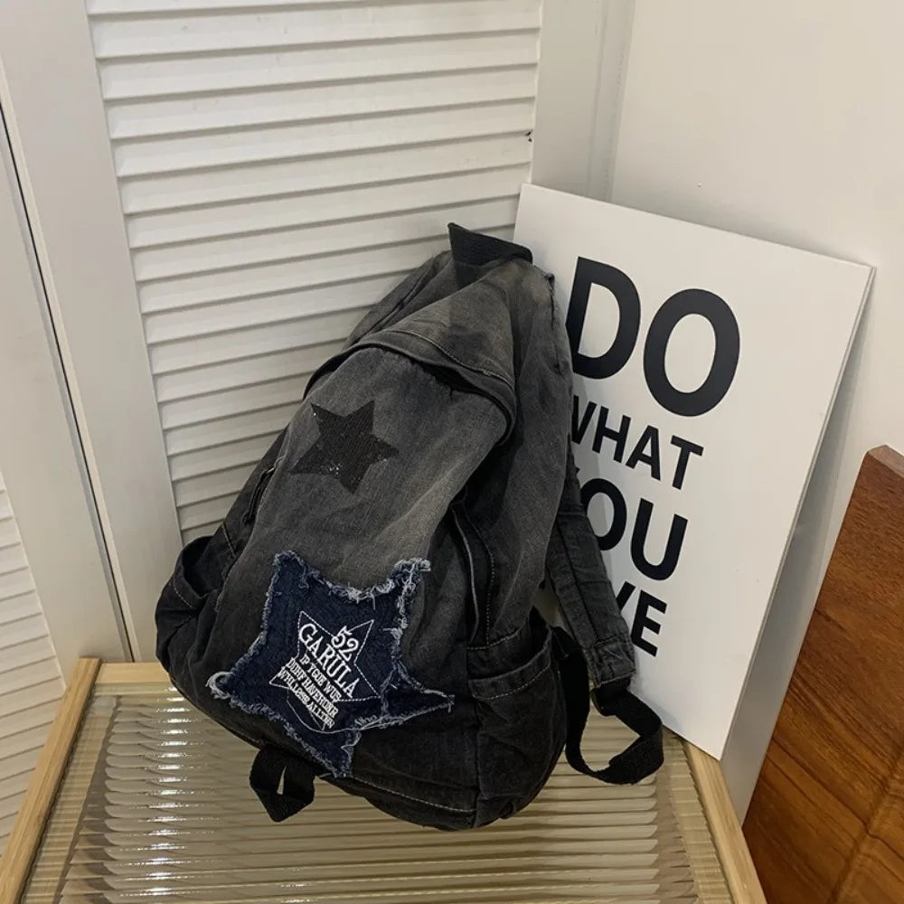 Star Pattern Denim Backpack – Y2K Punk School Bag Unisex Denim Backpack HIP