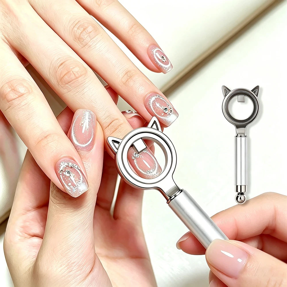 2-in-1 Kitty Round Ring Cat Eye Magnet Powerful Circle Magnetic Ball for Galaxy French Hollow Nail Art Gel Polish Manicure Tool HIP Silver-1Pc