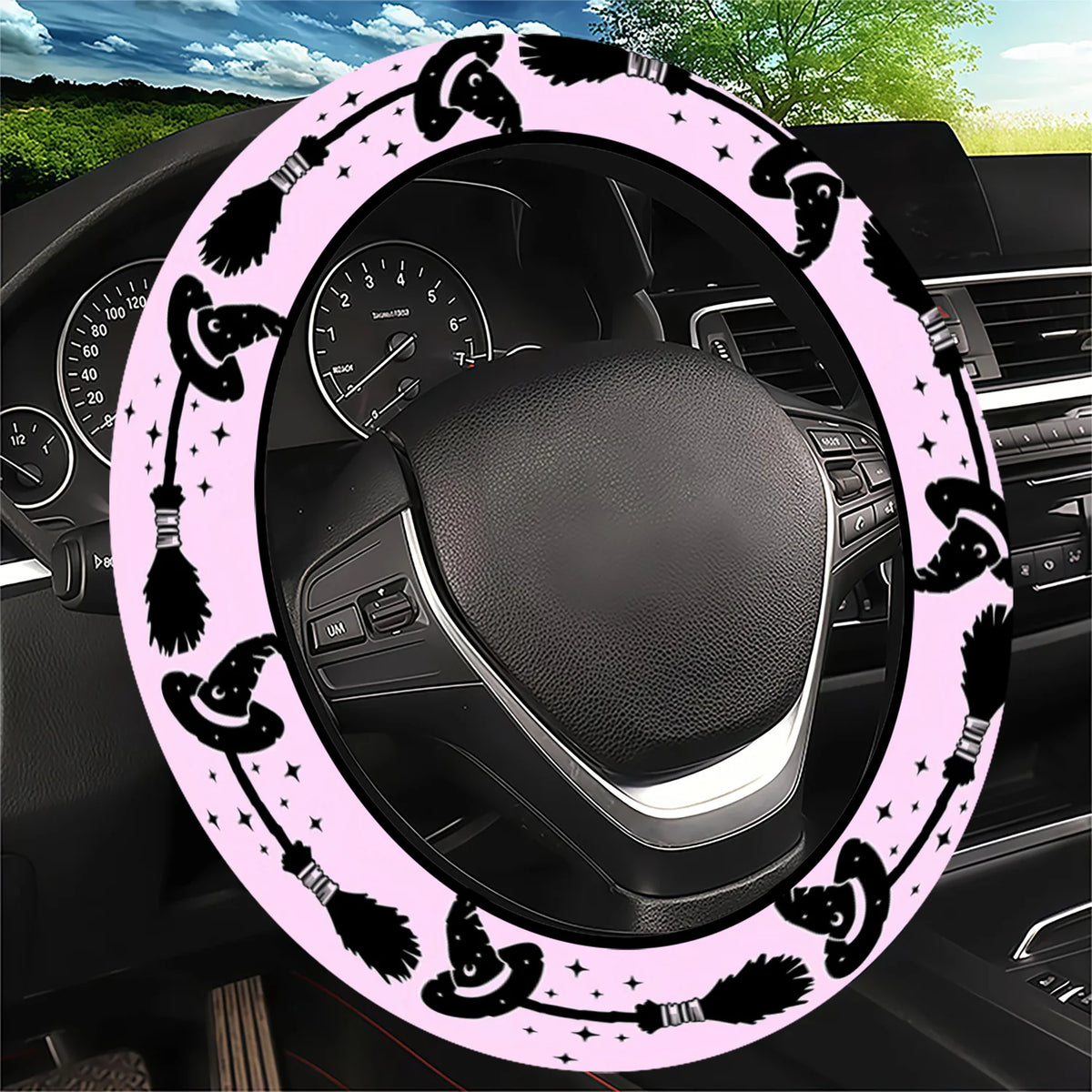 Witch Hat Broomstick Steering Wheel Cover – Universal Fit Steering Wheel Cover HIP SILVER