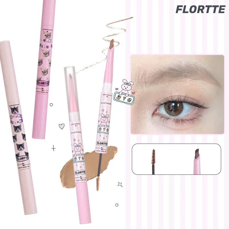 FLORTTE Double-Ended Eyebrow Pencil & Brow Mascara Waterproof Eyebrow Pencil HIP