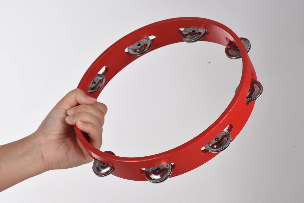 8-inch Tambourine for Adults Pleasant Jingle Sound Red Hand Cranked Bell Rings Wooden Metal Bell Sound Percussion Instruments HIP