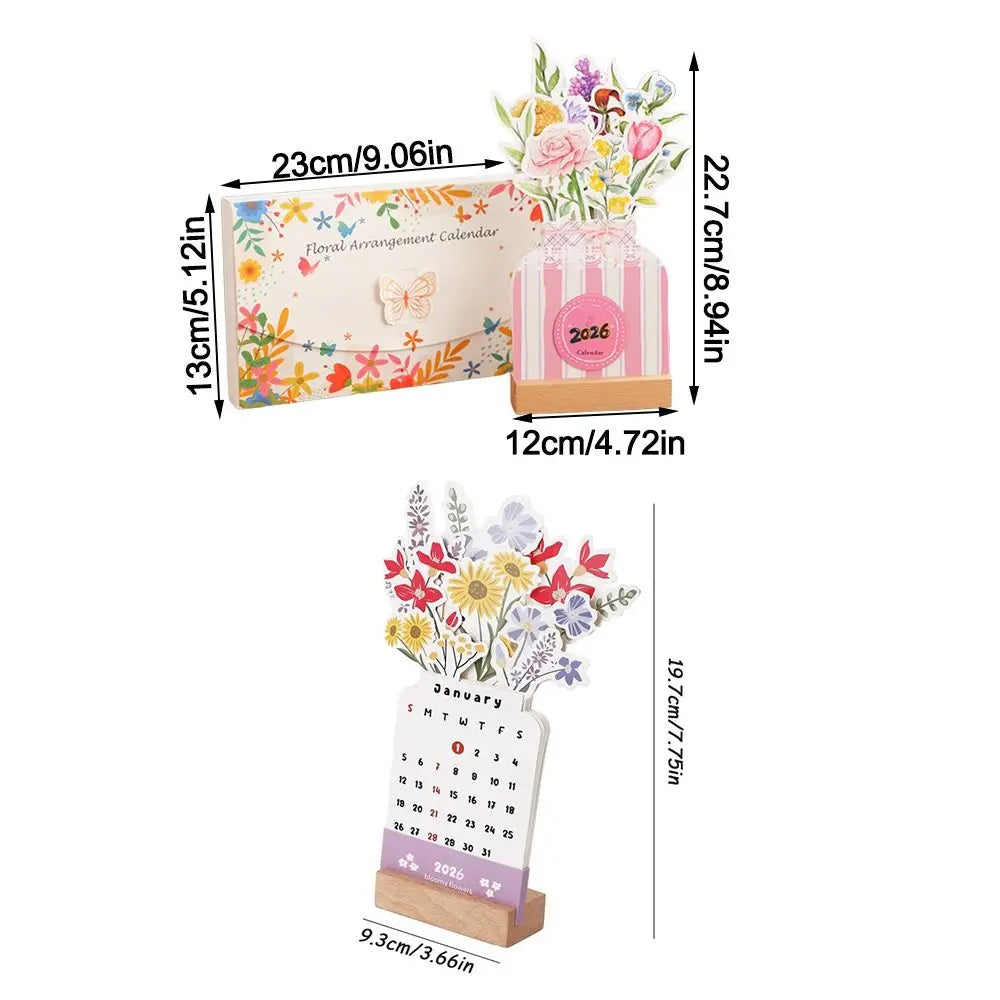 2026 Floral Vase Desk Calendar – Wooden Base Monthly Planner Desk Calendar HIP