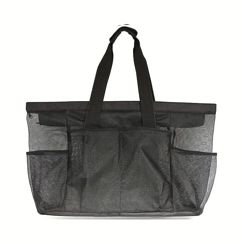 Extra Large Mesh Beach Bag with Zipper & Side Pockets Mesh Beach Tote HIP C799-Black