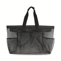 Extra Large Mesh Beach Bag with Zipper & Side Pockets Mesh Beach Tote HIP C799-Black