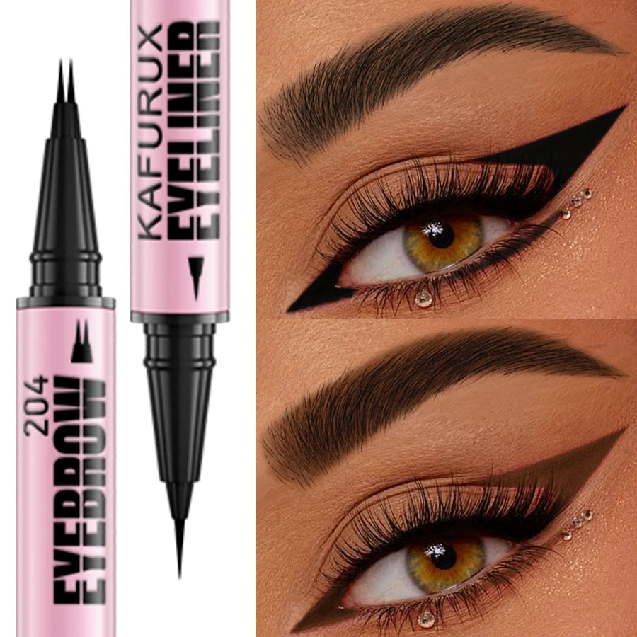 2 in 1 Waterproof 4 Colors Ultra Double-ended Eyebrow Pen and Eyeliner Pen Smudge-proof Natural Korean Makeup Gifts Cosemetics HIP