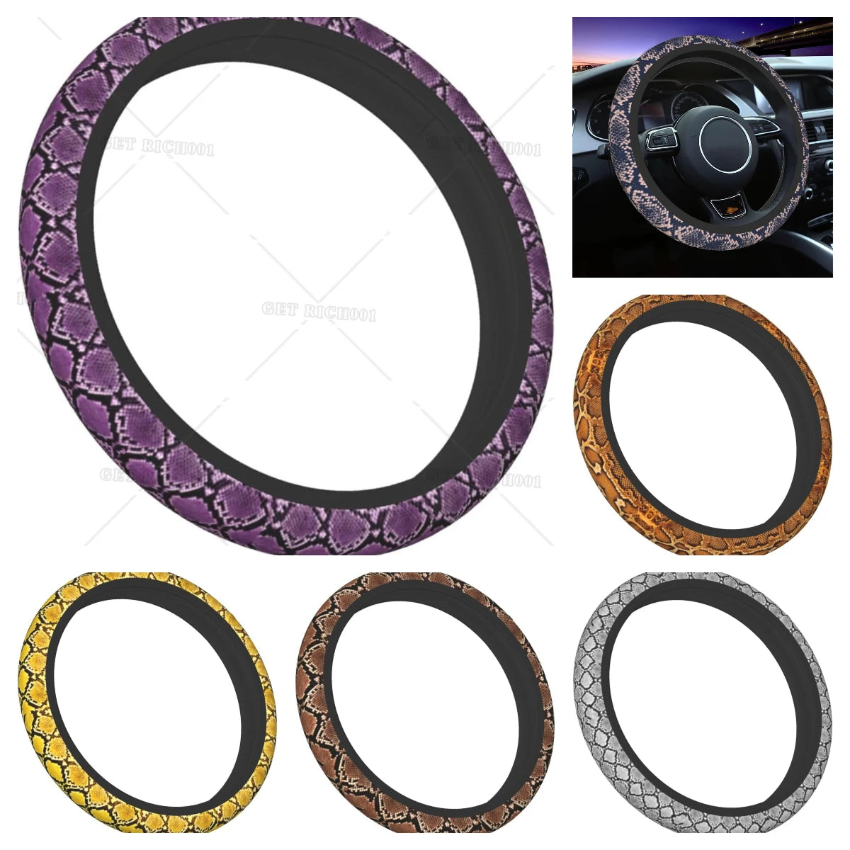 Purple Snakeskin Steering Wheel Cover – Universal 15" Fit Steering Wheel Cover HIP