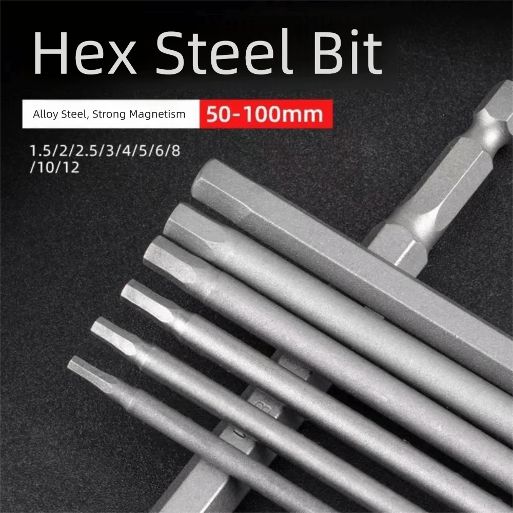 S2 Steel Hex Allen Screwdriver Bits 1.5–12mm | 1/4" Drive, 100mm Hex Screwdriver Bit Set HIP