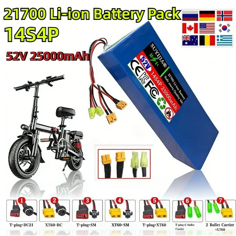 52V 25Ah 21700 Li-Ion Battery 14S4P Dual Port Fast Charging Li-Ion Battery Pack HIP