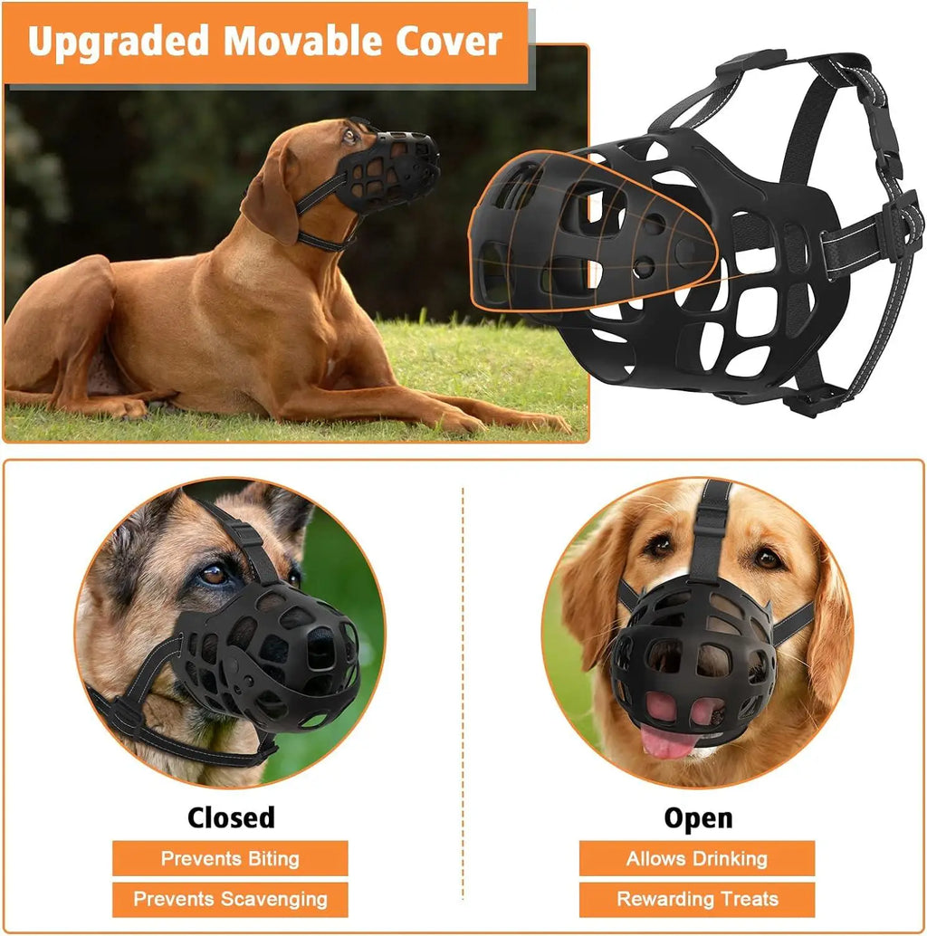Breathable Basket Dog Muzzle with Movable Cover | Medium & Large Dog Muzzle HIP