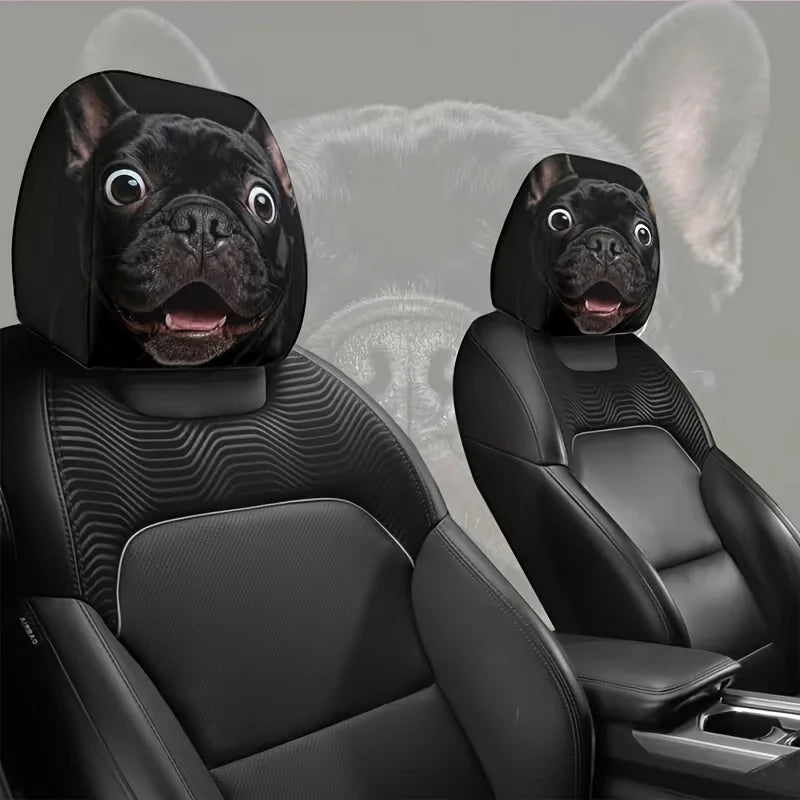 2-Pack Dog Face Car Headrest Covers – Front & Rear Seats Car Headrest Covers HIP