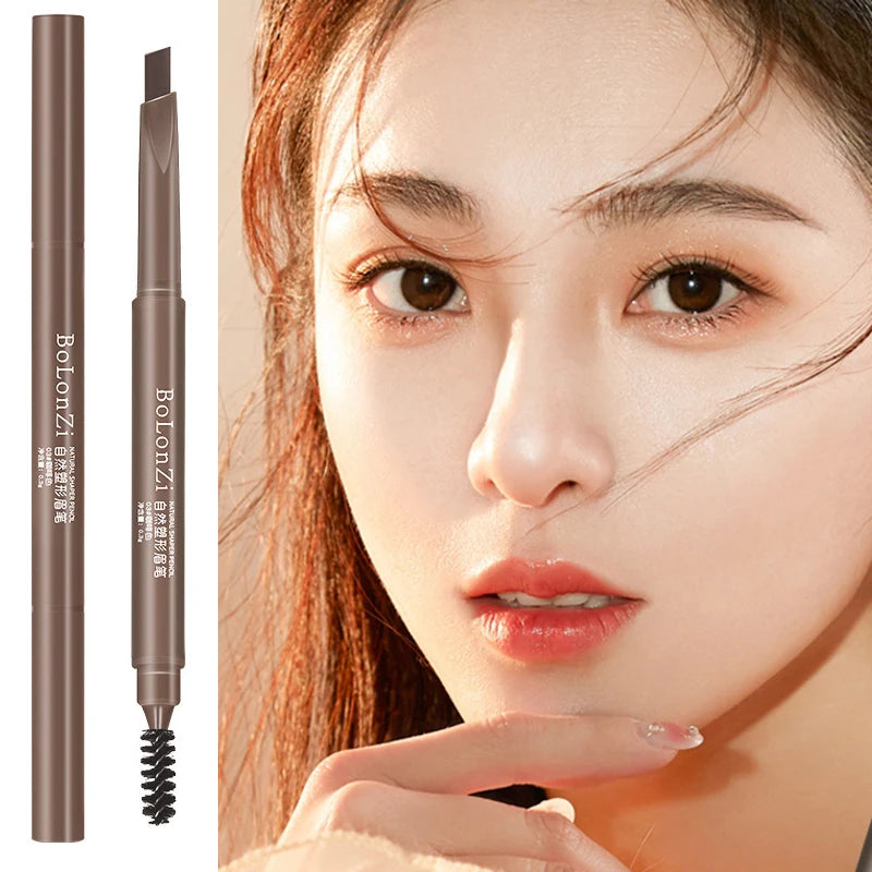 Double Head Eyebrow Natural Smooth Triangular Automatic Brow Pen Waterproof Long-Lasting Black Brown Eyes Brow Pencil with Brush HIP