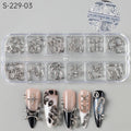 12 Grids Goth Punk Nail Charms Studs Y2K Piercing Designs Metallic Silvery Nails Art Rivets 3D Stars Alloy Nail Art Decorations HIP S-229-03