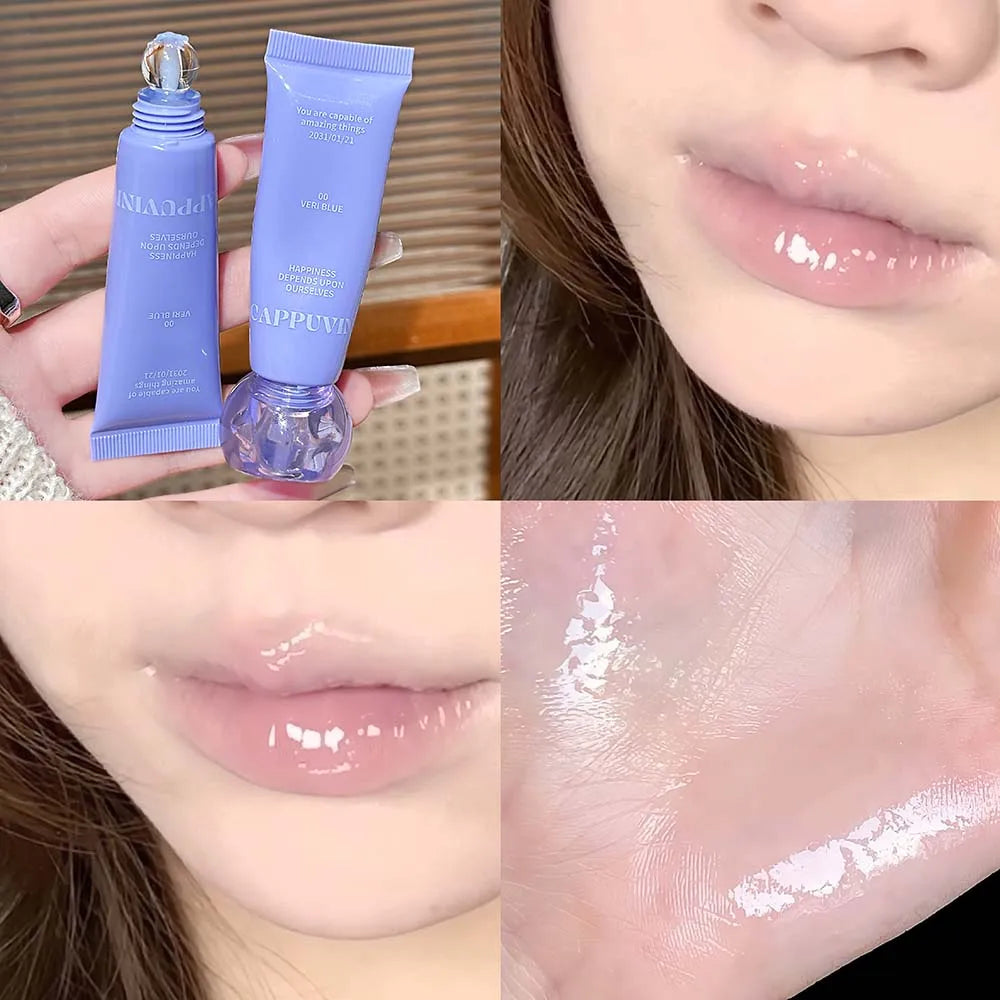 Fruit Essence Hydrating Lip Gloss Korean Clear Water Glow Lip Tint Juicy Jelly Shine Glaze Non-Sticky Lightweight Lip Oil Makeup HIP 00