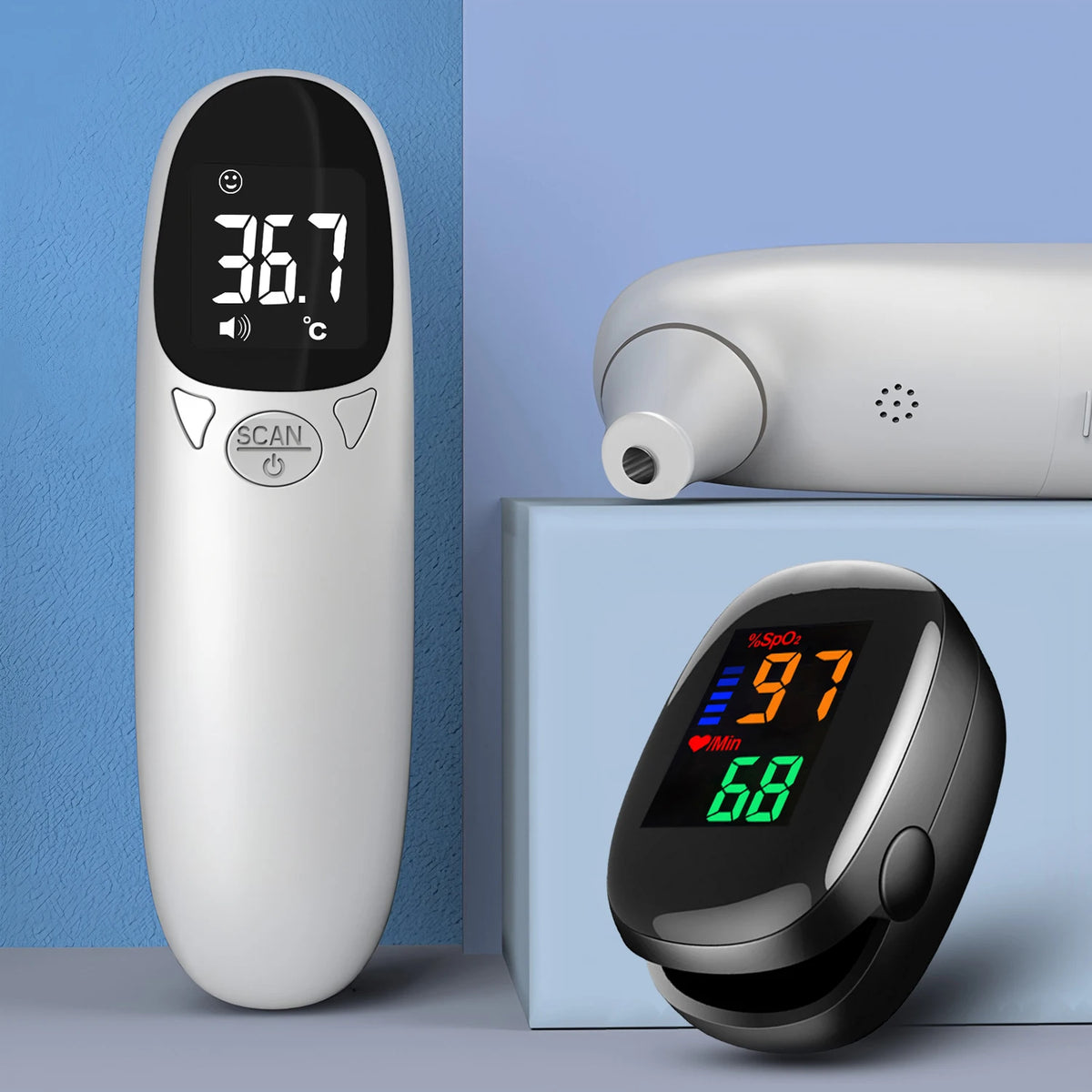Non-Contact Infrared Thermometer & LED Pulse Oximeter Digital Health Monitor HIP