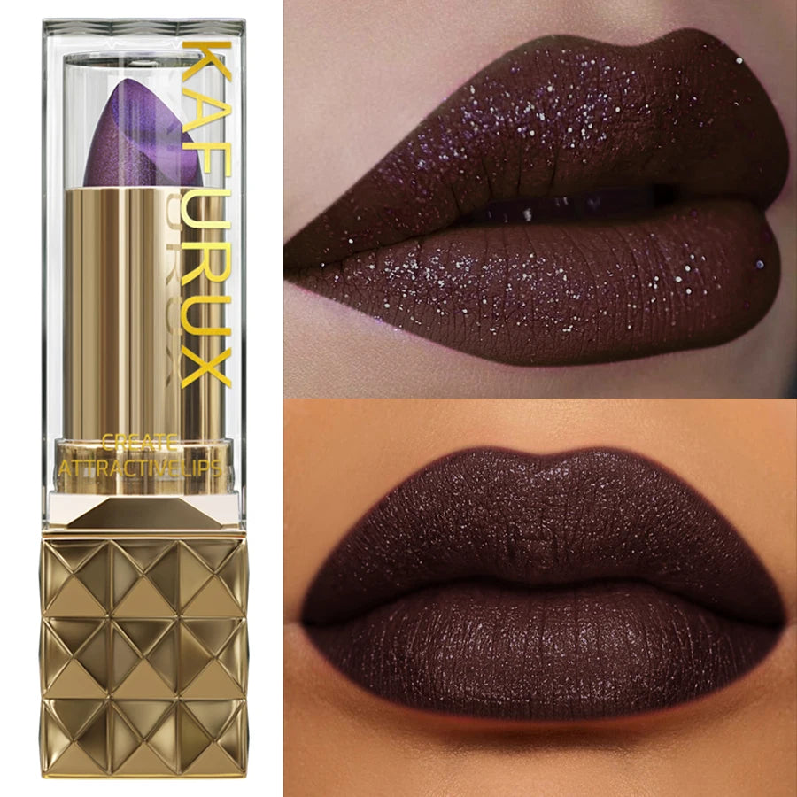 1pc Sexy Glitter Shiny Red Lipstick Pearlescent Lip Tint, Long Lasting Lip Senior Matte Lip Makeup Gifts for Women Metallic Lip HIP 01