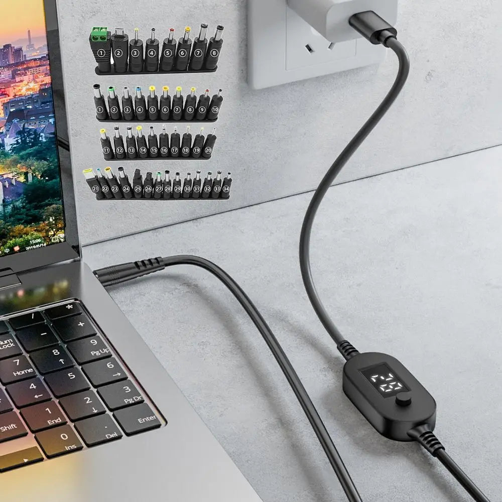 USB-C to DC Adapter Cable – 5V–20V Adjustable & Digital Display USB-C Power Adapter HIP