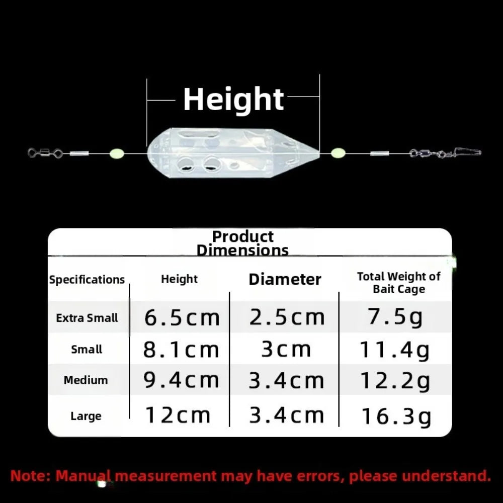 3-Pack Luminous Bait Cage Maggot Feeder Set – S, M & L Fishing Bait Feeder HIP XS-transparent