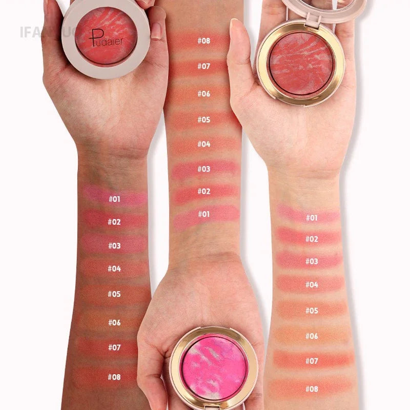 Baked Marble Blusher Long-Wearing Smooth Pressed Powder Blush Highlighter 8Color Lightweight Face Brighten Shimmer Rouge Palette HIP