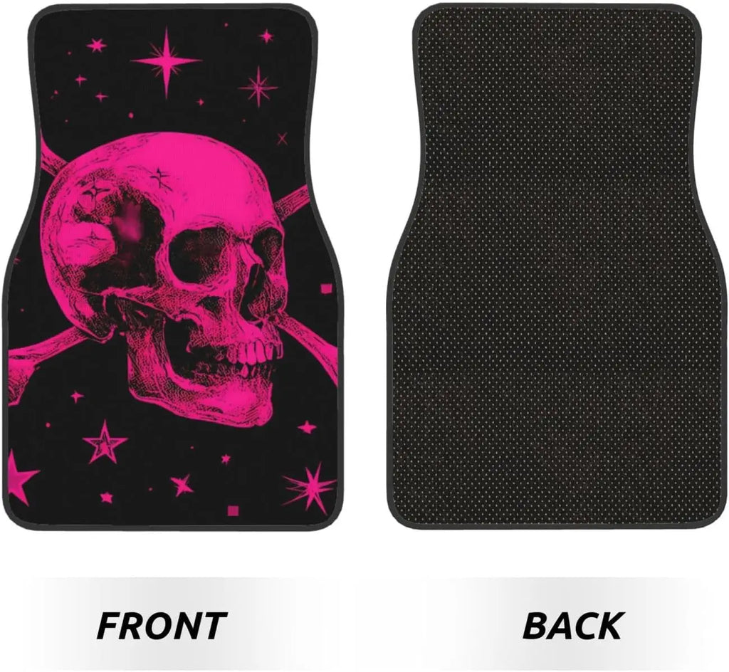 Hot Pink Skull Car Floor Mats – 4-Piece All-Weather Set Car Floor Mat Set HIP