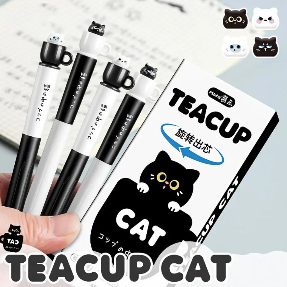 4-Pack Cute Cat Gel Pens 0.5mm Quick-Dry Black Ink Student Gel Pen Set HIP