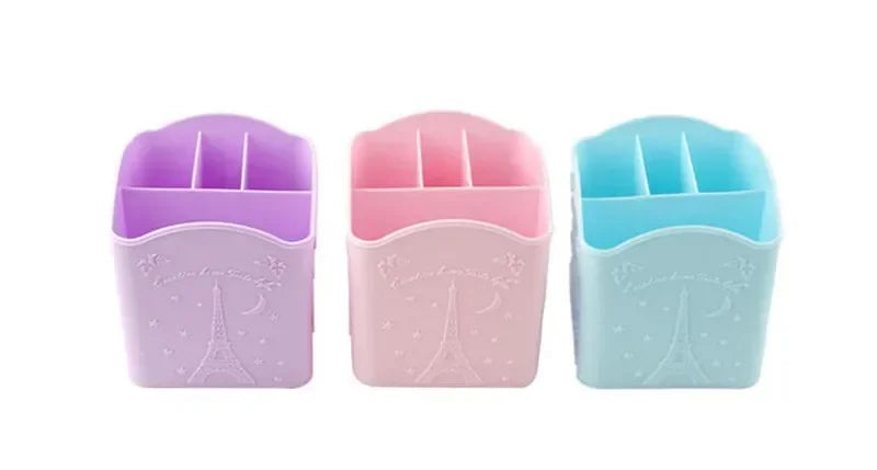 4 Compartments Makeup Brush Holder Portable Empty Plastic Brushes Holder Nail Pen Box Storage Organizer Container Random color HIP