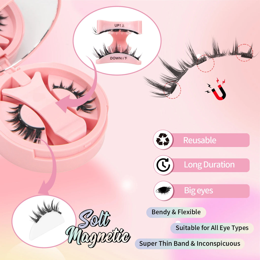 1 Pair, Magnetic Eyelashes, Anime Style, Magnetic Eyelash Set, Reusable, No Glue Needed, Suitable for Sensitive Eyes, Comic-Like Look, Moisturizing Effect, Suitable for Daily Makeup HIP