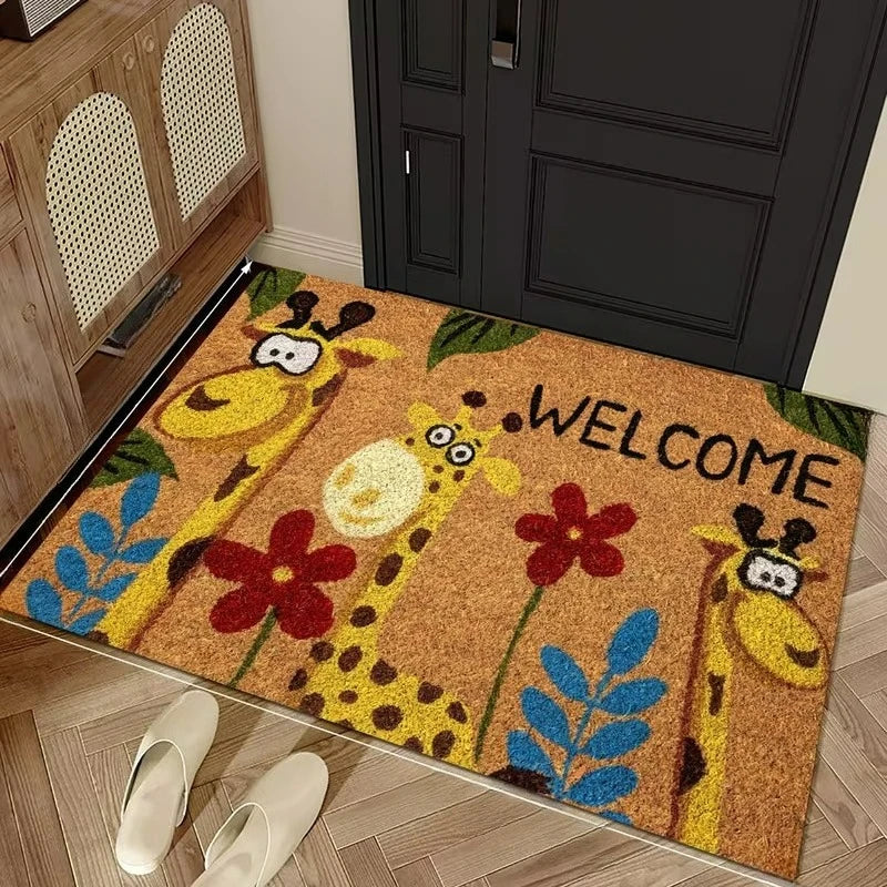 Welcome Home Fawn Floral Non-Slip Entryway Rug | Indoor Outdoor Printed Entryway Rug HIP 1 40x60cm-Felt