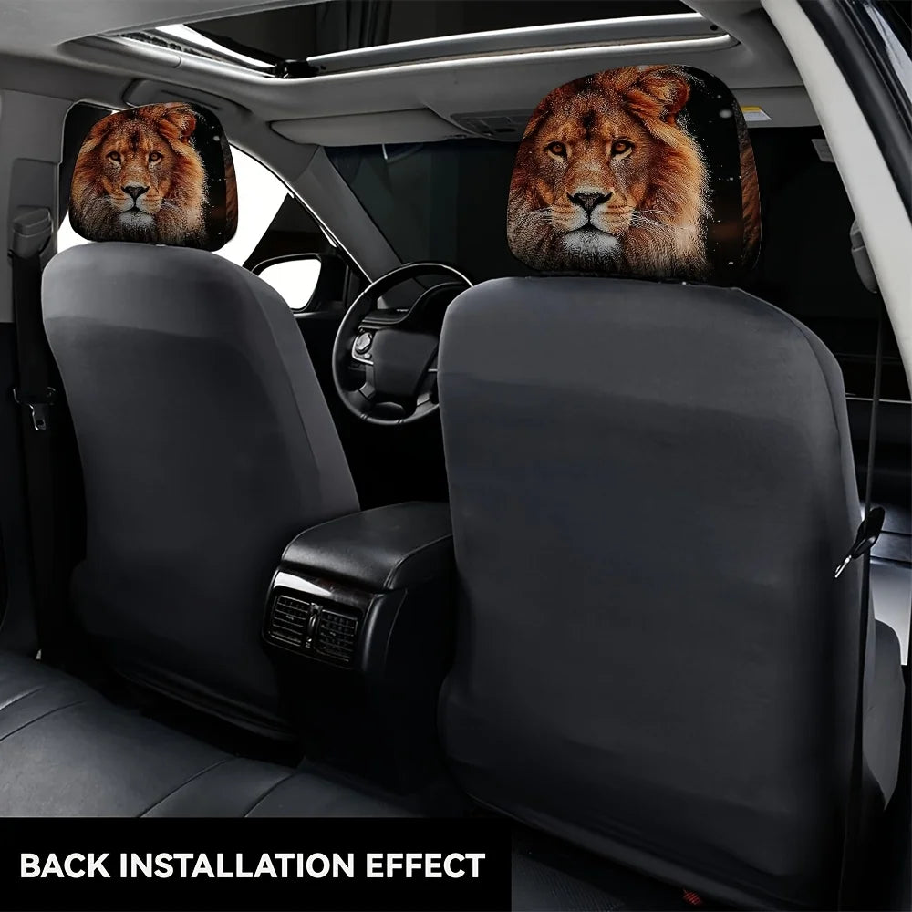 2-Pack Lion Print Car Headrest Covers – Elastic & Reusable Car Headrest Cover HIP