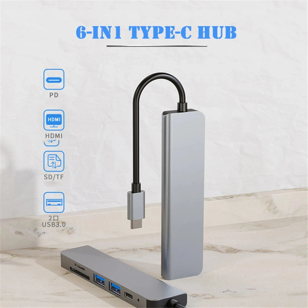 6-in-1 USB-C Hub | 4K HDMI, 87W PD, USB 3.0 & SD Card USB-C Hub Dock HIP