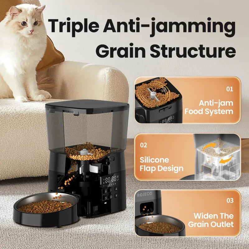 ROJECO Automatic Pet Feeder Button Version Auto Cat Food Dispenser Accessories Smart Control Pet Feeder For Cats Dog Dry Food HIP