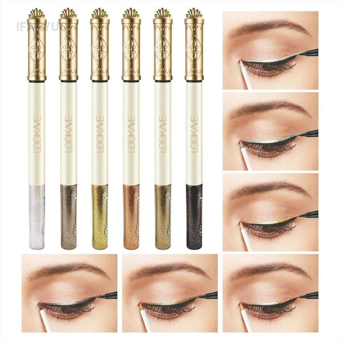 Dual Eyeliner Wand Pearlescent Diamond Eye Shadow Liquid Sequins Smooth Mini Fine Brush Black Silver Gold Glitter Eye Pigment HIP