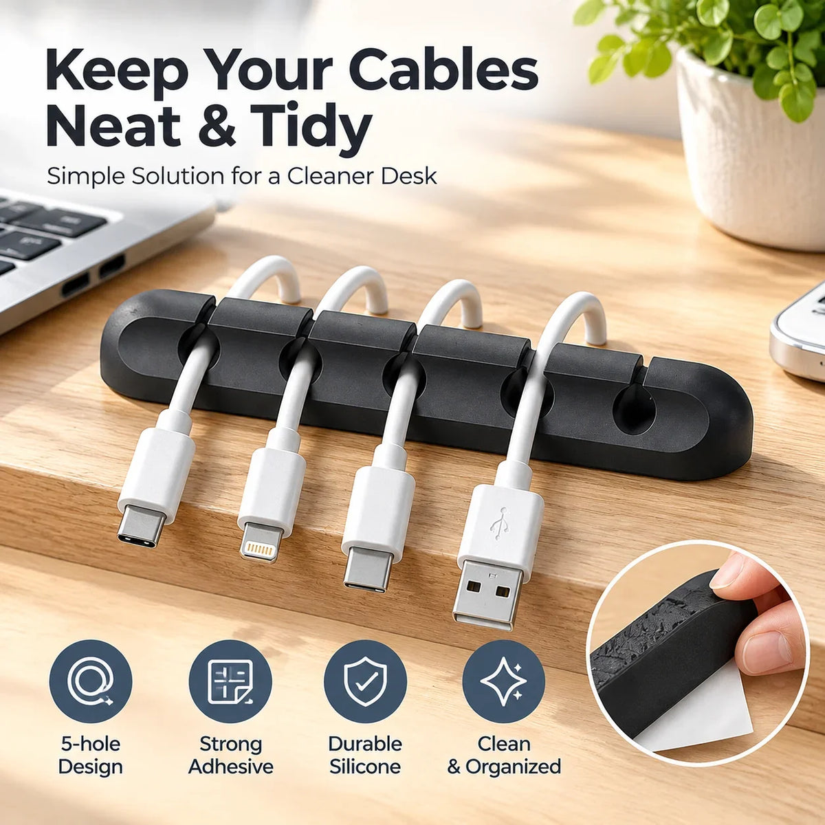 Self Adhesive Wire Management Clips Silicone Cable Cord Organizer USB Cable Winder for Mouse Keyboard Headset Car Phone HIP