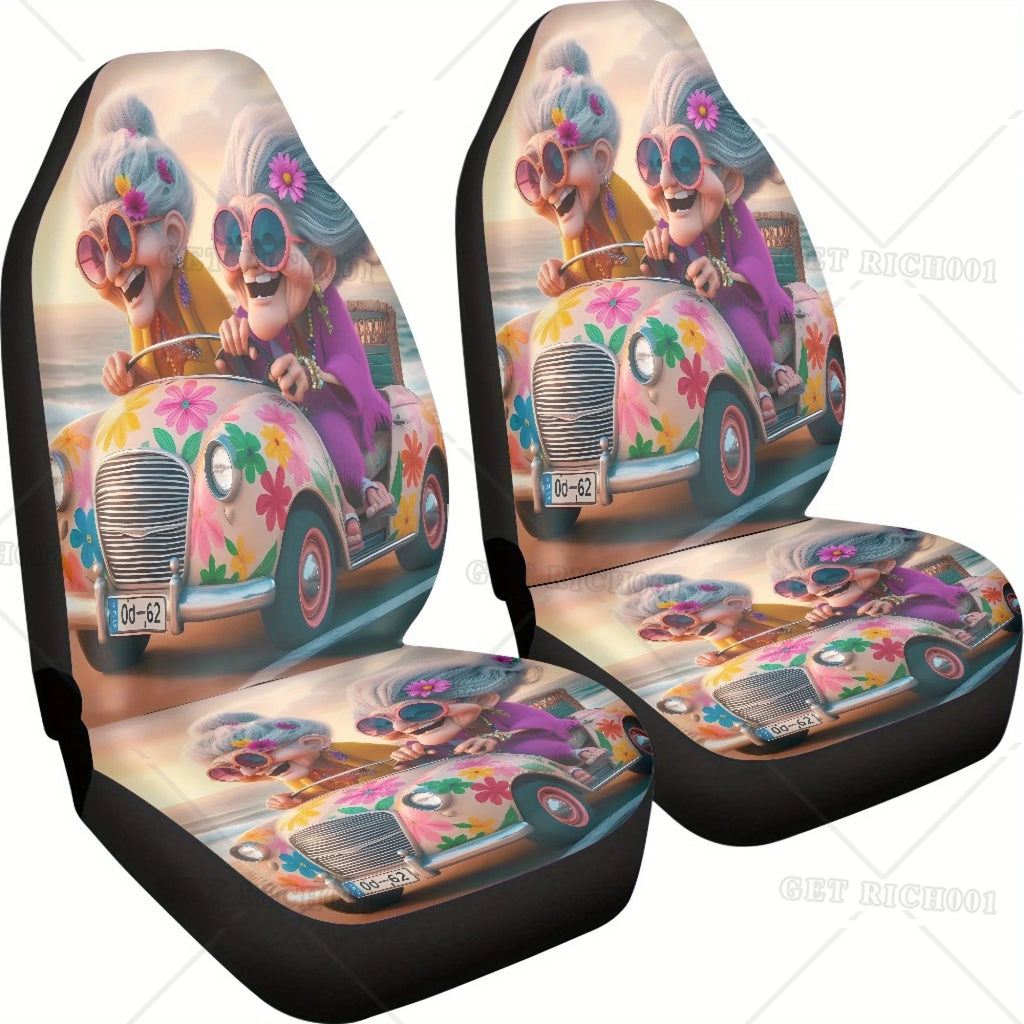 Funny Grandma Flower Car Seat Covers – Universal Front Protectors Car Seat Covers HIP