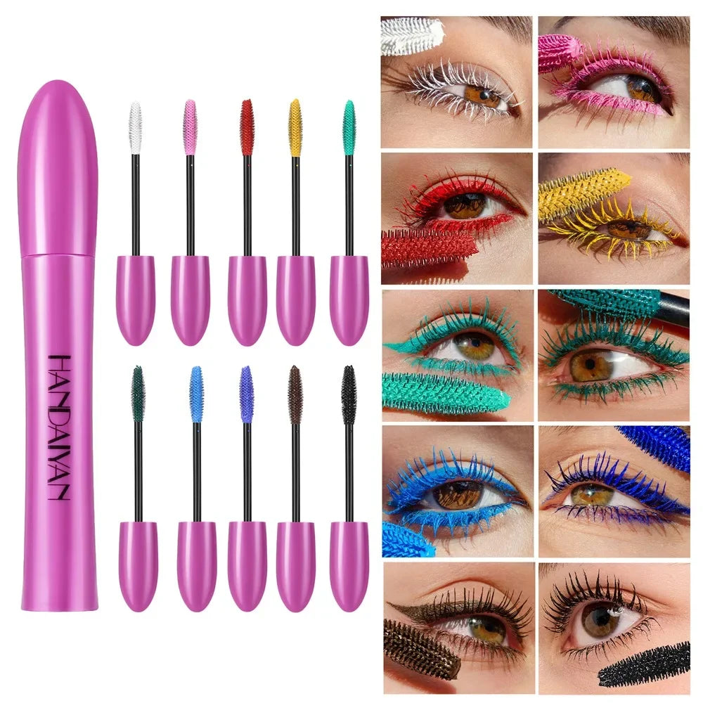 10 Color Waterproof Volumizing Mascara Smudge-Proof Curling Long-Lasting Sapphire Blue Pink Mascara for Bold Eye Look Cosmetics HIP