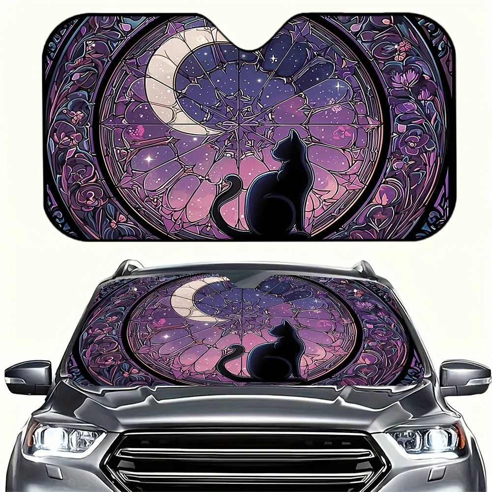 Black Cat Stained Glass Windshield Sunshade | Car Sun Visor Car Windshield Sunshade HIP M