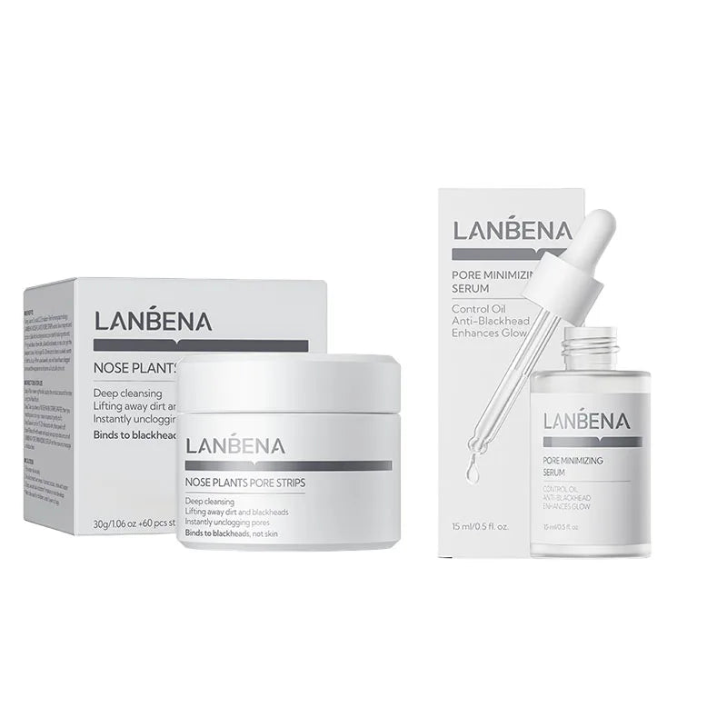 LANBENA Blackhead Nose Strips & Pore Minimizing Serum Set Pore Cleansing Set HIP Serum and NOSE STRIP