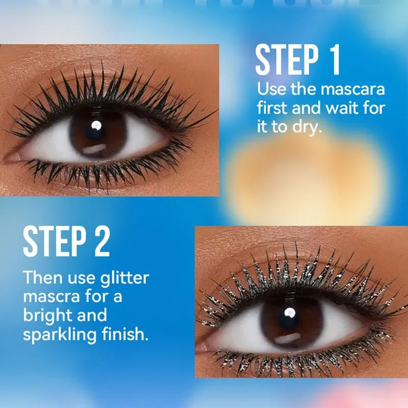 Sparkling Gold Diamond Mascara Glitter Pearlescent Small Metal Bar Waterproof Fast Dry Eyelash Curl Extension Christmas Makeup HIP