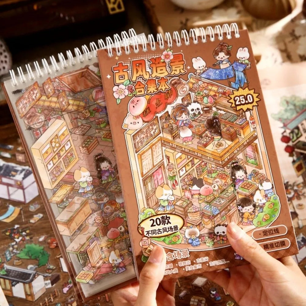 3D Ancient-Style Miniature Scene Stickers – PET Craft Kit Craft Sticker Set HIP