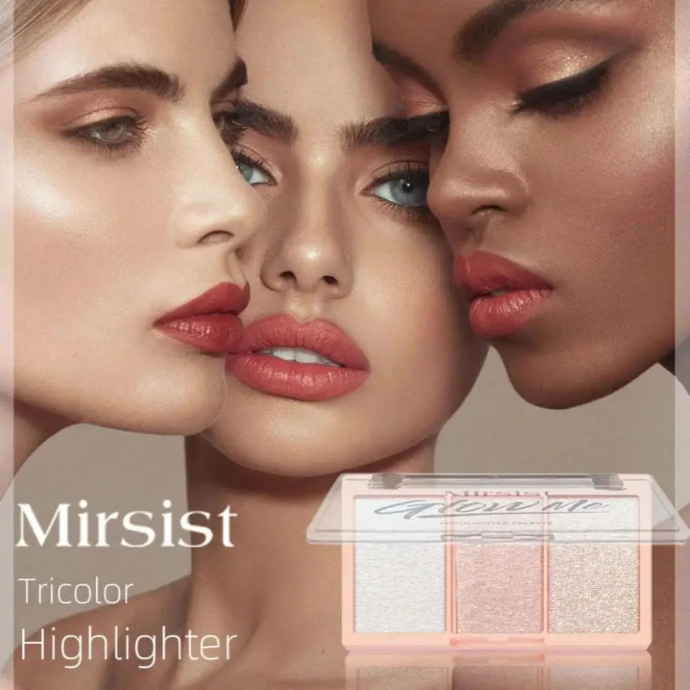 Mirsist Tricolor Shimmer Highlighter & Contour Powder Palette Highlighter Palette HIP