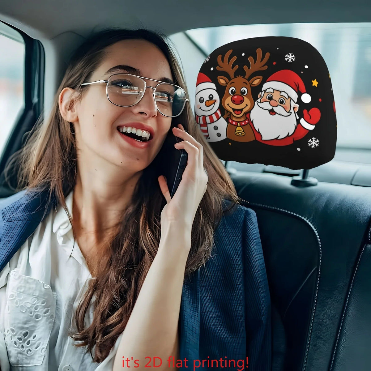 Christmas Car Headrest Cover – Santa Reindeer Snowman Car Headrest Cover HIP