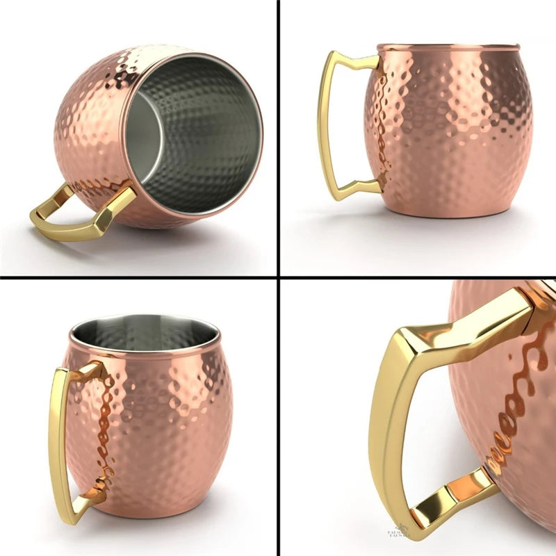 8-Piece Hammered Moscow Mule Copper Mugs – Stainless Steel Set Cocktail Mug Set HIP