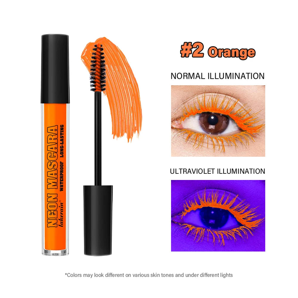 Color Mascara Thick Curl Waterproof Natural Eyelash Long Lasting Blue White Green Pink Luminousk Eye Makeup Korean Cosmetics HIP 2Orange