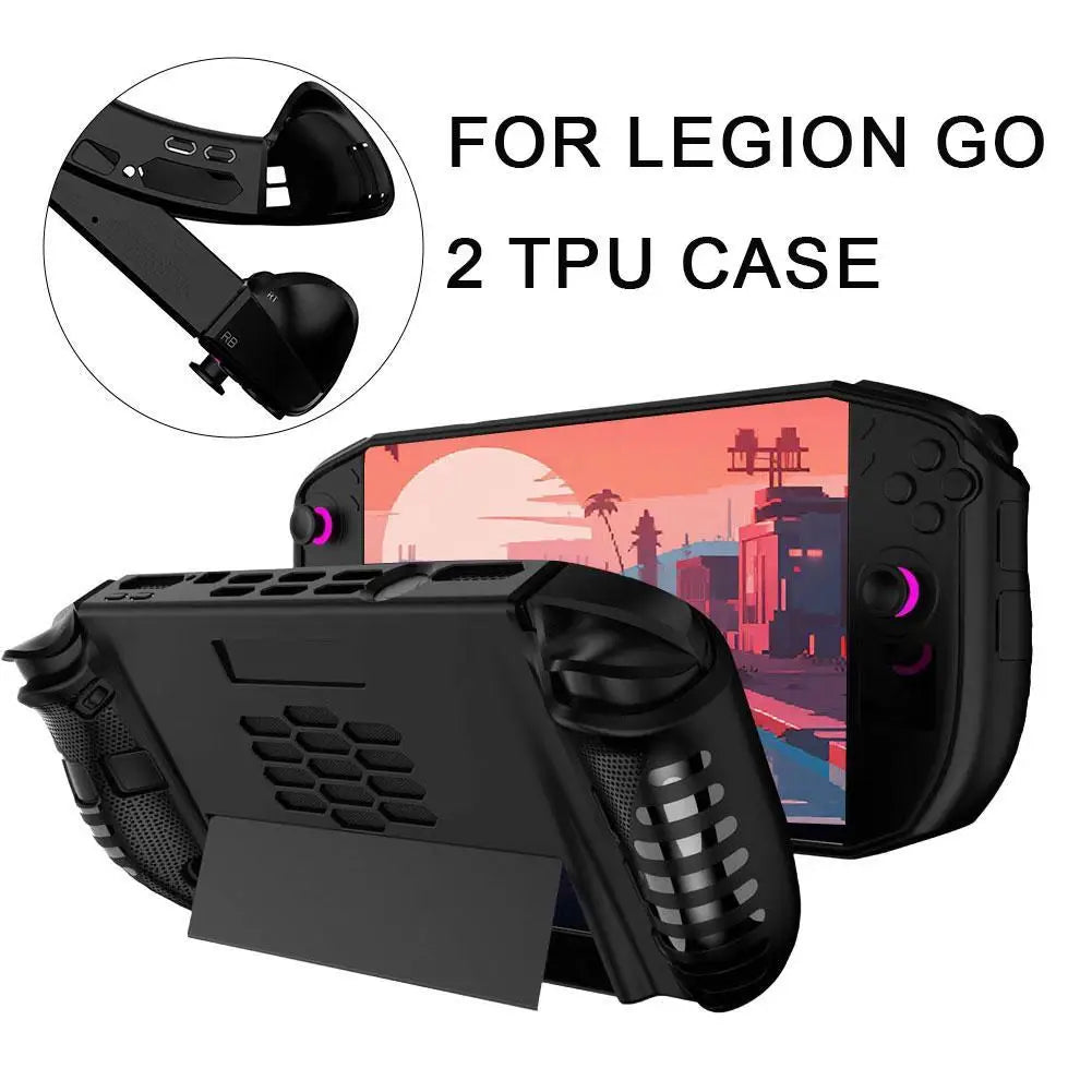 For Legion Go 2 TPU Soft Protective Case Anti-Scratch Handle Game Console Protective Cover With Kickstand Ergonomic Grip HIP