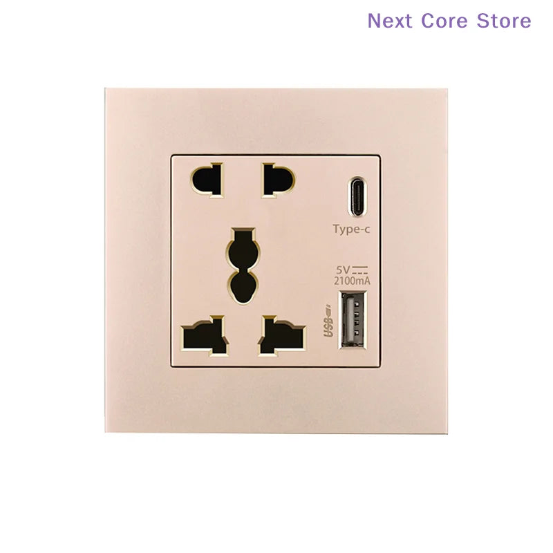 UK Wall Socket with USB-A & Type-C Fast Charging Ports USB Wall Socket HIP