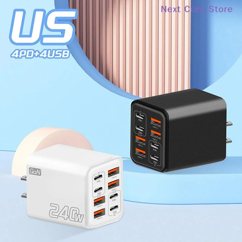 240W GaN 8-Port USB-C Fast Charging Wall Adapter GaN Wall Charger HIP