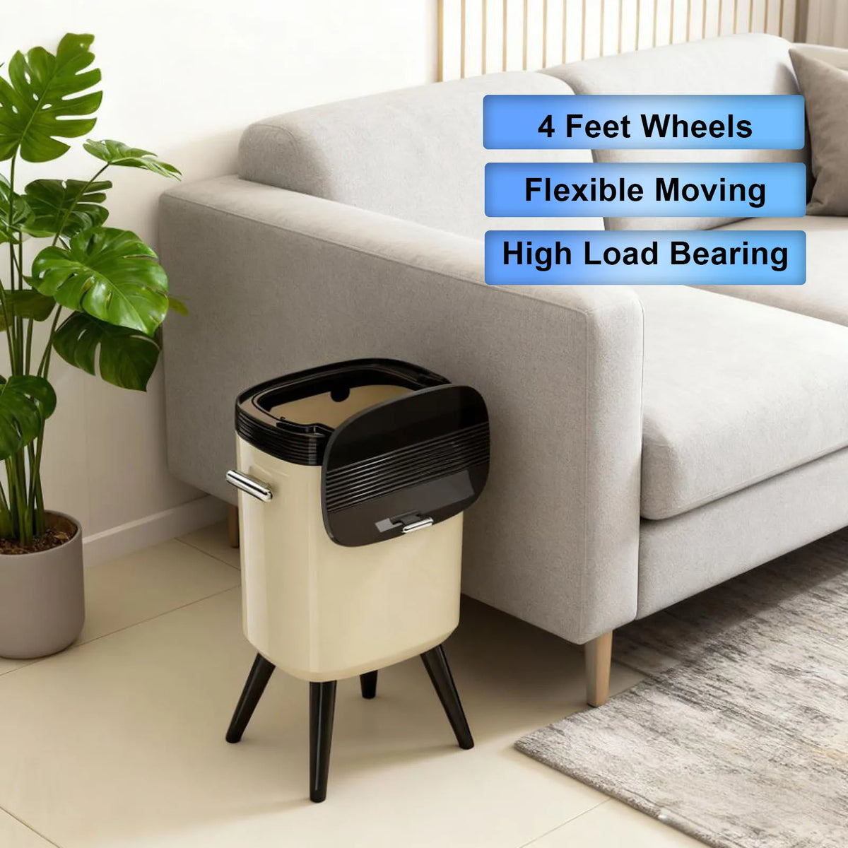 Tall Trash Can with Wheel Legs 15L Large Capacity Narrow Garbage Can for Kitchen Bathroom Living Room Narrow Garbage Can HIP