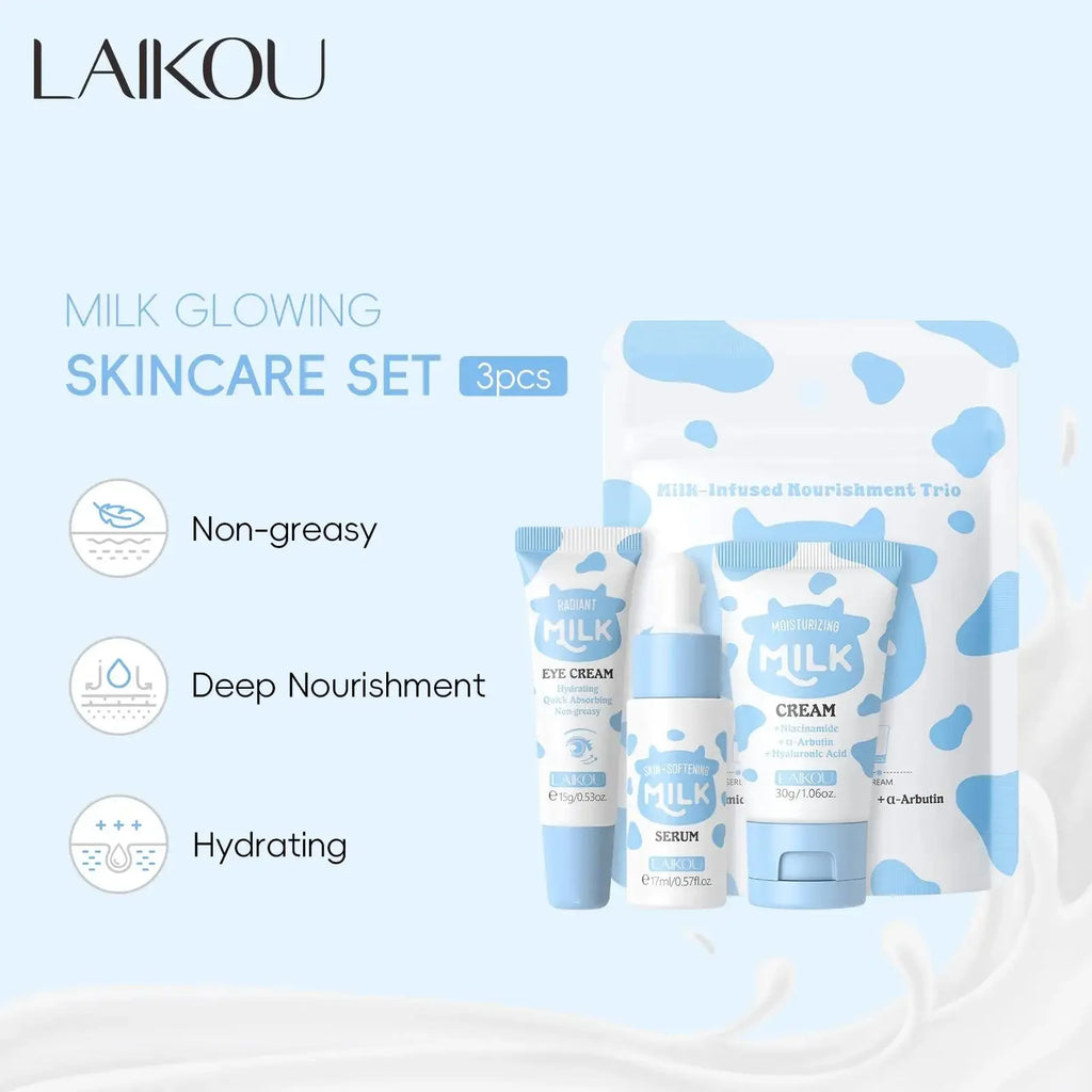 LAIKOU Milk Glow Trio – Serum, Eye Cream & Moisturizer Set Skincare Gift Set HIP